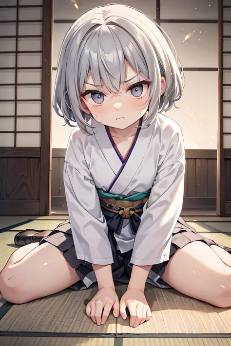 In the summer daytime, in a Japanese-style room,detailed background,beautiful background,BREAK he is sitting on tatami,
BREAK
A old male,Short Hair,beard,Gray Hair,grandfather,
BREAK he folds his arms, with wrinkles between his brows. angry face,An aura of...