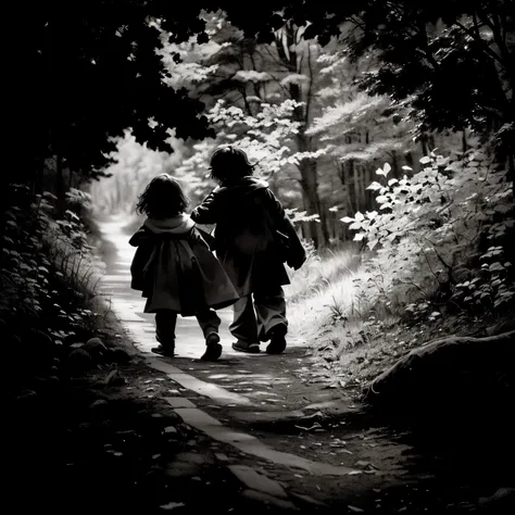 Two children walking on a path in the woods, author：Kurt Seligman, author：Albert Welti, author：Mirko Lucchi, author：Herakli Nadal, author：Louis Stettner, author：Eugenius Zach, Go together, By Antanas Sukus, author：Tatsuyuki Tanaka, author：Bella Naji Abdi