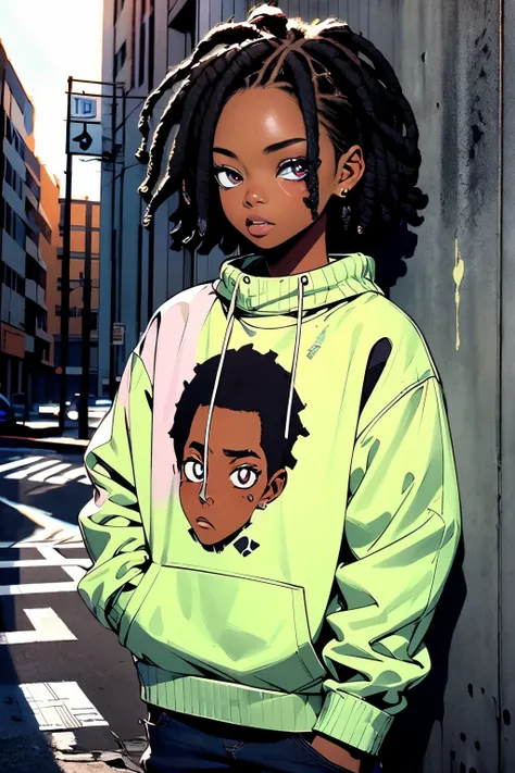 black boy, sweater, beautiful detailed eyes, stylish haircut, urban environment, swirly vibrant colors, streetart, graffit, Pose legal, natural lighting, realisitic, modern art style, high resolution, rich texture, youthful energy. (pastel colors)
