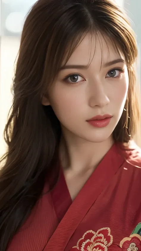 (8k, highest quality, masterpiece:1,2), (realistic, Photoreal:1.37), Super detailed, one girl,), (very detailed), (Detailed and beautiful eyes), (highest qualityの), (Super detailed ), (masterpiece), (detailed face),woman((19 years old)), hair((red, wavy, l...