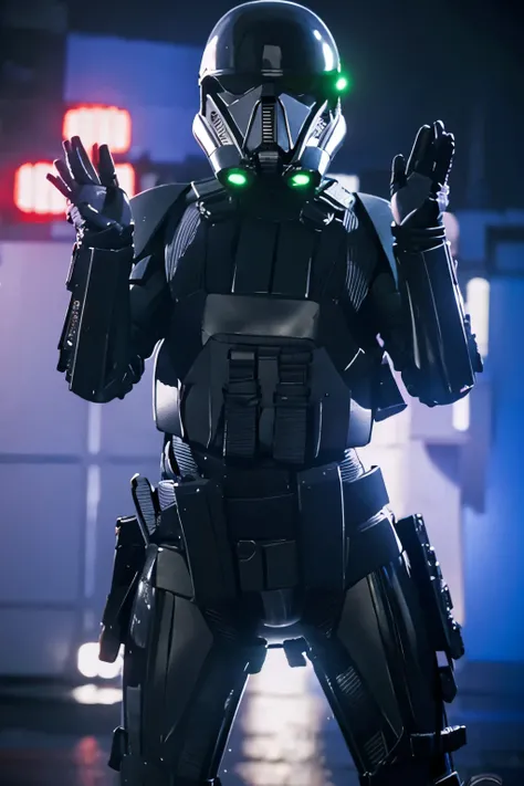 teen girl, star wars Deathtrooper, big thighs sexy teen, with helmet, doing sexy pose