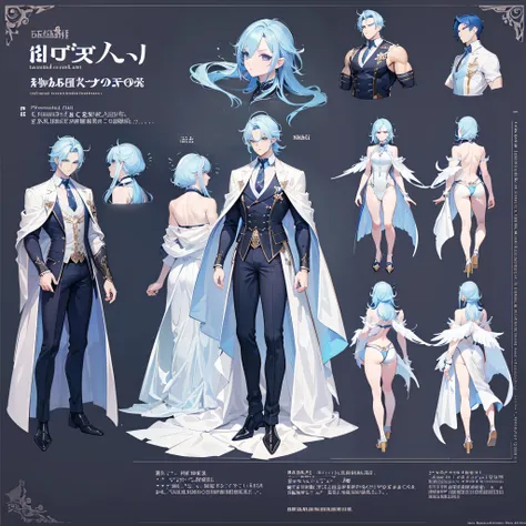 (Masterpiece, best quality), detailed, 1 man, ((character concept art)), ((character design sheet, same character, front, side, back)), full body, body complete, 1 Male angel, 1 Man angel, Detailed face, character design sheet，full bodyesbian, Highly detai...