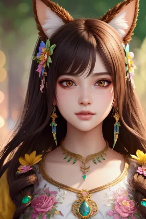 original, intricate-detail, illustration, work of art, Extremely detailed CG 8k unity wallpaper, destacados, sharpen, dynamic, bokeh, , a beautiful girl with animal_ears and hair_ornament