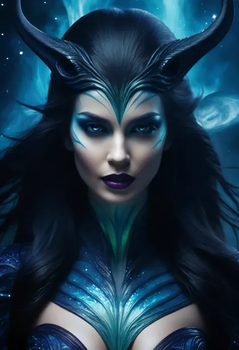 (High resolution,realistic,sharp focus),Humanoid alien creature with a vertically split face forming a mouth shape,beautiful woman like predatory creature,Alien/monster hybrid,scary hunter,[cosmic,extraterrestrial] There is organic matter,otherworldly pred...