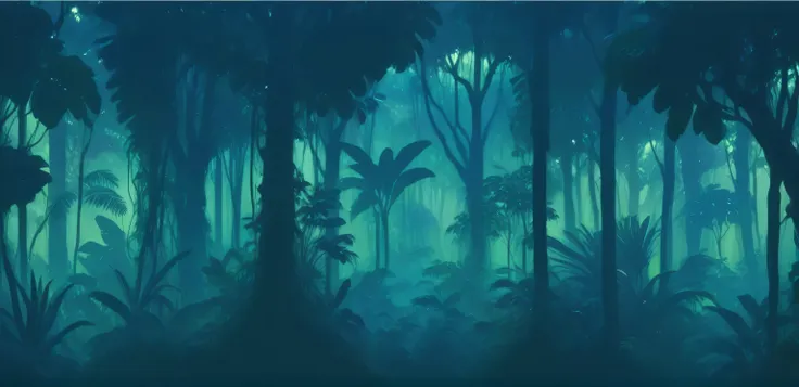 Close-up of the forest，There are trees and plants in the foreground, background jungle, Forest Background, jungle background, Rainforest background, mysterious jungle painting, author：Aaron Douglas, art nouveau jungle environment, Random background scenes,...