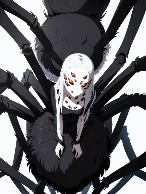 (((arachne, black spider,white background))), from above