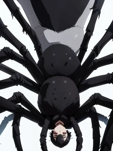 (((arachne, black spider,white background))), from above