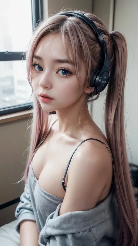 (A photo was posted on social media of a beautiful girl dressed as an idol, wearing headphones and singing into a microphone in a recording studio.。.) (そのbeautiful少女は , 18% Japanese, 26% French, And 56% Ukrainian descent, Height: 178cm, Small breasts but g...