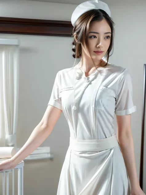 1 girl,(Wearing white nurse clothes:1.2),(RAW Photos, Highest quality), (Realistic, photo-Realistic:1.4), masterpiece, Very delicate and beautiful, Very detailed, 2k wallpaper, wonderful, finely, Very detailed CG unity 8k wallpaper, Very detailedな, High re...