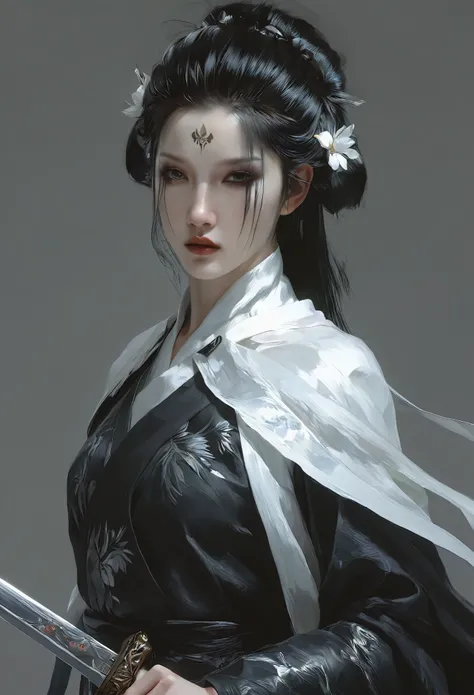 a woman with black hair and white skin, artwork in the style of gu weiss, gu weiss, the style of wlop, ross tran and wlop, inspi...