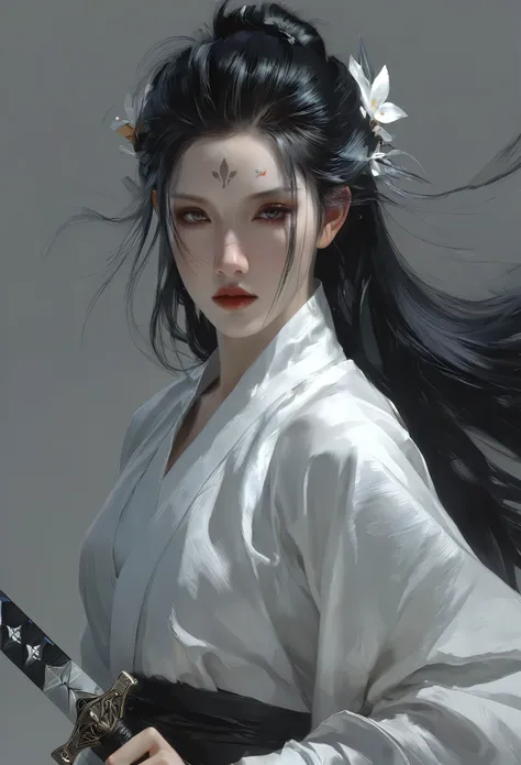 a woman with black hair and white skin, artwork in the style of gu weiss, gu weiss, the style of wlop, ross tran and wlop, inspi...