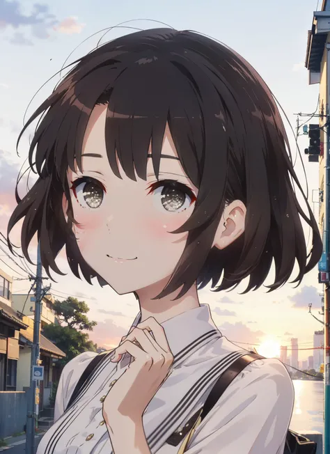 Katoumegumi, Megumi Katou, Brown Hair, short hair, (Brown eyes:1.5),smile,Red sleeveless dress,Red long skirt,Cute heeled sandals,evening,sunset,The sun is setting,Walking,whole bodyがイラストに入るように,
break outdoors, 海岸通り
break looking at viewer, whole body,
bre...