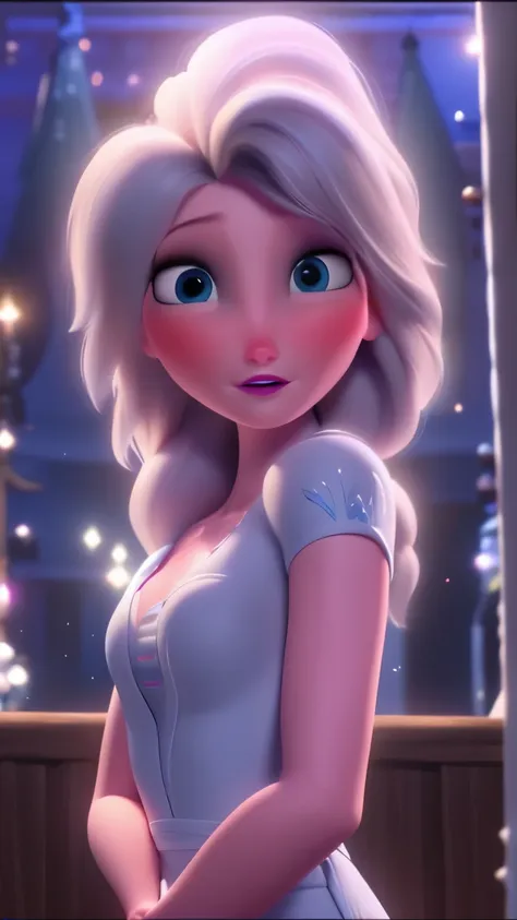 elsa, (perky breasts), (((small breasts))), smirk:1.2, beautiful blue eyes, (perfect iris’s), depth of colour to her eyes, blond...