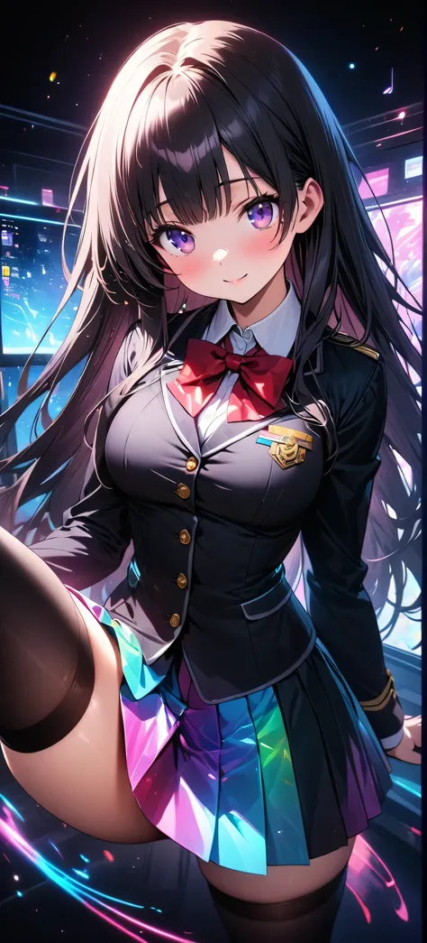 anime girl in uniform with long hair and a bow tie