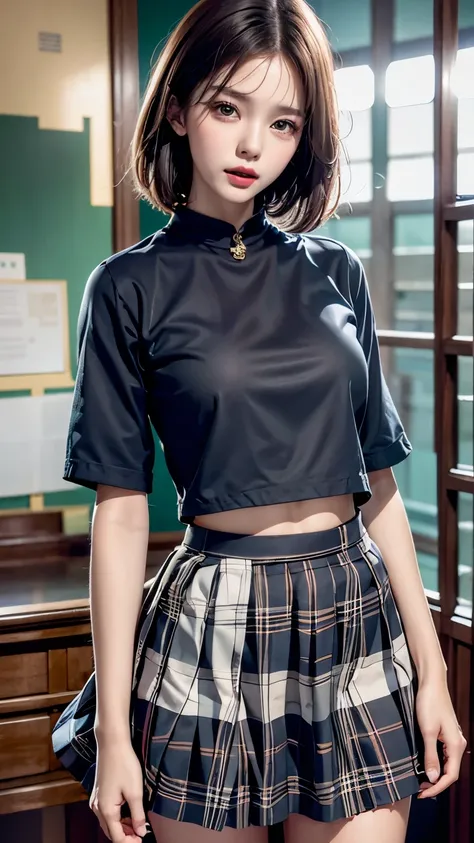 high quality work，actual work，Super premium graphics，8K HD CG Operation，High quality graphics、Short black bob and lip gloss)(((Roll up the skirt yourself)))，(I raised it myself)，suit)