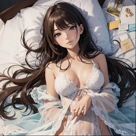 (one person&#39;s:1.3), Cinematic Light,  (masterpiece, Highest quality, Highest quality, Official Art, beautifully、beautiful:1.3), Very detailed,Most detailed,(Very detailed),((Very delicate and beautiful)), 
From above,(( Lying in bed)), 
alone, chest, S...