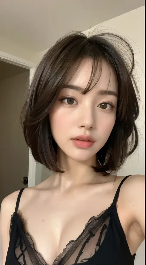 ((Highest quality, 8k, masterpiece: 1.3)), Sharp focus: 1.2, Beautiful woman with perfect body: 1.4, ((Layered Haircut, Large Breasts: 1.2)), (very good) ,(Thin dress) ,Highly detailed face and skin texture, Detailed eyes, double eyelid,
