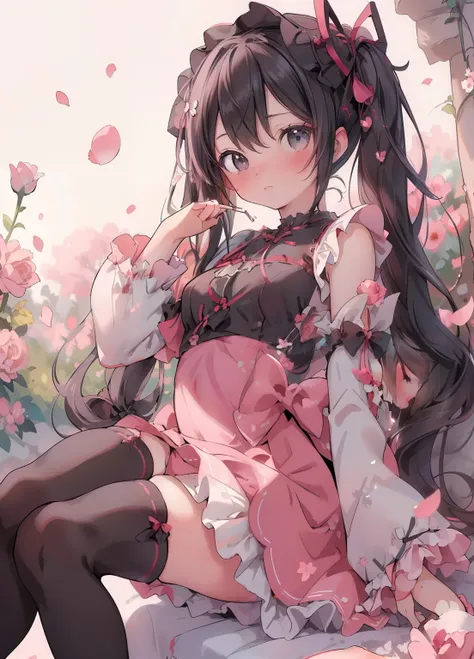 (masterpiece、Highest quality、Highest quality、Official Art、Beautiful and beautiful:1.2)、(One person:1.3)Hatsune Miku、Twin tails,Beautiful breasts, Katsushika Hokusai,One person, alone, Knee socks, dress, Long sleeve, View your viewers, red dress, blush, whi...