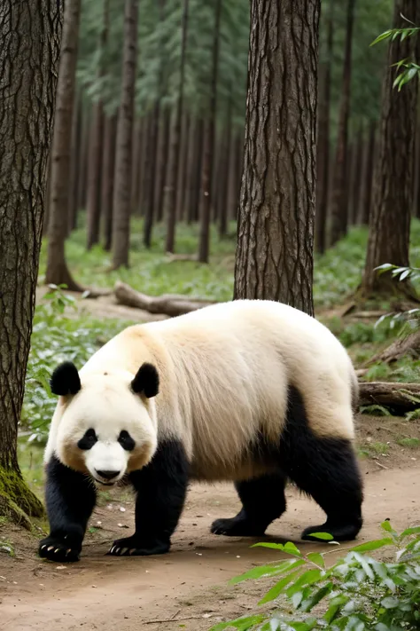 a panda looking for its pandas in the forest