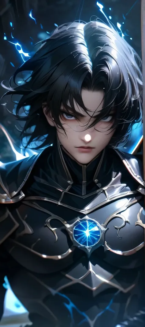 High quality, ultra realistic,absurdres, highres, ultra detailed, HDR, masterpiece, extremely detailed face and eyes, Sagitarius Seiya, Saint Saiya , Dark Armor, solo, ,man, handsome, ,white eyeleshes, black eyes , villain expresion, black splashing effe...