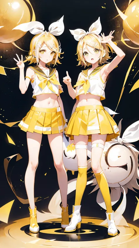 (((アニメ調cute顔))), ((((Kagamine Rin)))),Highest quality, (Sharp details), 8k, ((cute)), (looking at the camera),,cute貧乳、Nipples stand up、Show your belly button、Height 152 cm、（A sexy and seductive face）、Very big eyes、sparkling pupils、anatomically correct body...