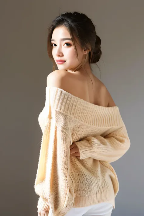 ((Highest quality)), ((masterpiece)), (detailed), One person, Off-the-shoulder sweater, 