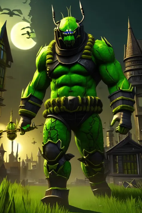 The big monster , green skin, bee , destory city, scary, 