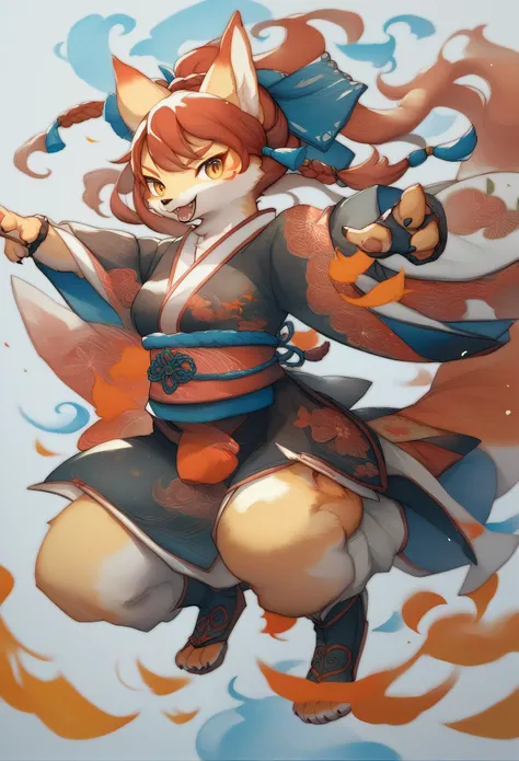 rating_safe, score_9, score_8_up, score_7_up, score_6_up, score_5_up, score_4_up, hires, source_furry, traditional Chinese ink painting, 1girl, kemono, dynamic pose,