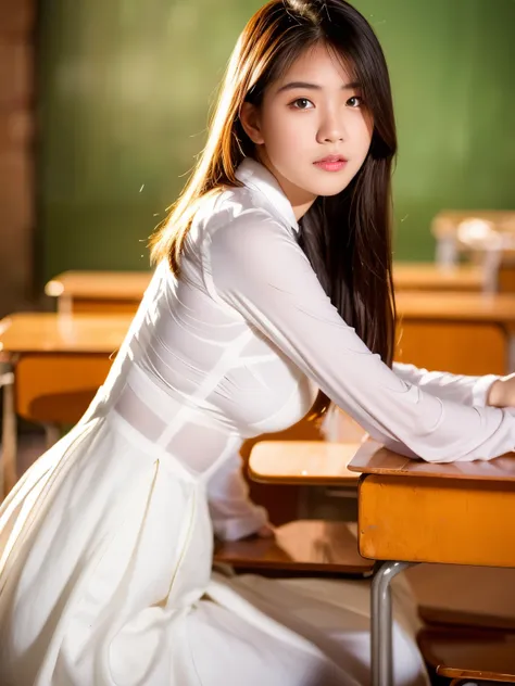 raw photo ,vietnam 1 girl  ,wearing white traditional uniform, ((teen school girl )) ,  highly detailed, photorealistic, 8k, hdr...