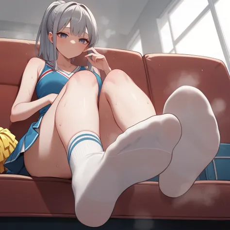 nsfw,beautiful girl,Anime Face,high school girl,Gray Hair,ponytail,steam,(low quality,worst quality:1.4),extra limbs,missing limb,extra digit,fewer digit,missing digit,missing finger,fused fingers,mutated hands and fingers,1girl,sweat,from below,soles of b...