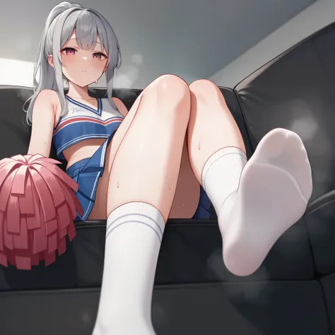 nsfw,beautiful girl,Anime Face,high school girl,Gray Hair,ponytail,steam,(low quality,worst quality:1.4),extra limbs,missing limb,extra digit,fewer digit,missing digit,missing finger,fused fingers,mutated hands and fingers,1girl,sweat,from below,soles of b...