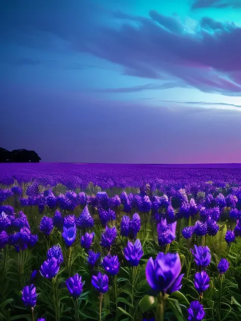 purple flowers in the dark, a macro photograph inspired by Elsa Bleda, tumblr, romanticism, dark purple blue tones, blue and purple, vibrant but dreary blue, purple and blue, dark flowers, blue and violet, night sky full of flowers, blue flowers, moody bea...