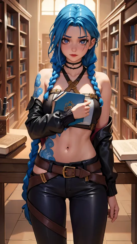 Blue Haired Girl, Book, Arcanum, red-lips, Arcanum. Book, Girl with twin braids and blue color., Book, Arcanum, Book de Arcanum, Book usa uma blusa marrom com um x no meio sa blusa, Arcanum, Book wears leather pants, estilos Arcanum, Book, Eyes pink