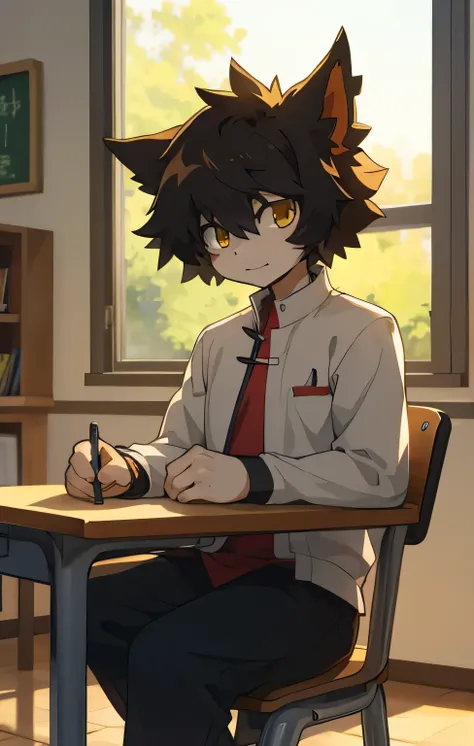 Aak，Sitting，masterpiece，in the classroom，Anime style，4k HD style