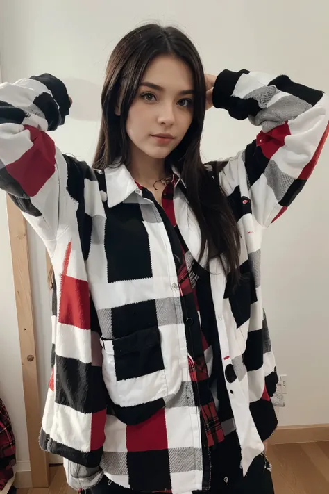 White, black and red flannel with name UXX0