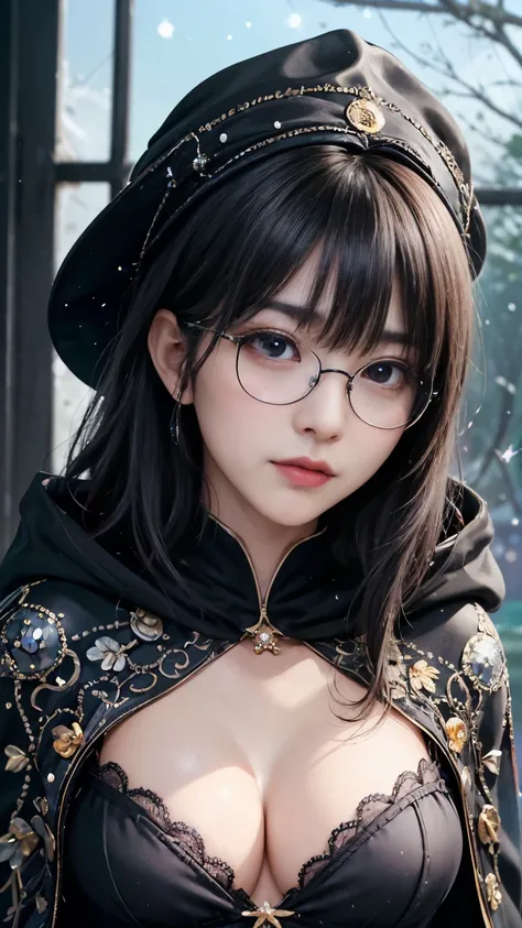 (最高qualityのディテール)、Realistic、8K Ultra HD、High resolution、(One Girl:1.2),(Glasses、Fatal Beauty,Attractive beauty) ,(A supple and powerful physique),(Sensual charm),(Mysterious charm:1.1),(Big Breasts、Fascinatingシルエット),The 超detailedな、高qualityのテクスチャ、複雑なdetaile...