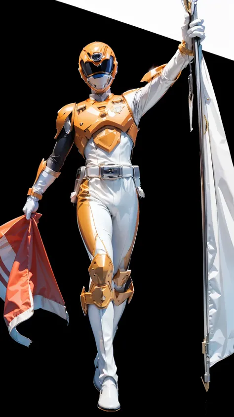 1boy, full body, Illustration, cinematic light, high resolution, best quality, ultra detailed, masterpiece, power suit, powerranger, suit, spd, (Silver and Gold chestplate), gold detail, (((white suit))), dynamic pose, Police pose, 