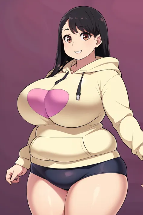 Plump year 21 big breasts black hair brown eyes chubby longer hair big breast smile hoodie pantsu