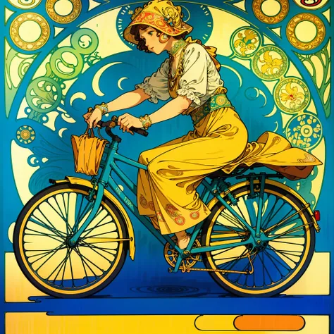 illustration of detailed  (bicycle:1), material, coloring, art, beautiful picture, background adorned with natural ornaments, co...