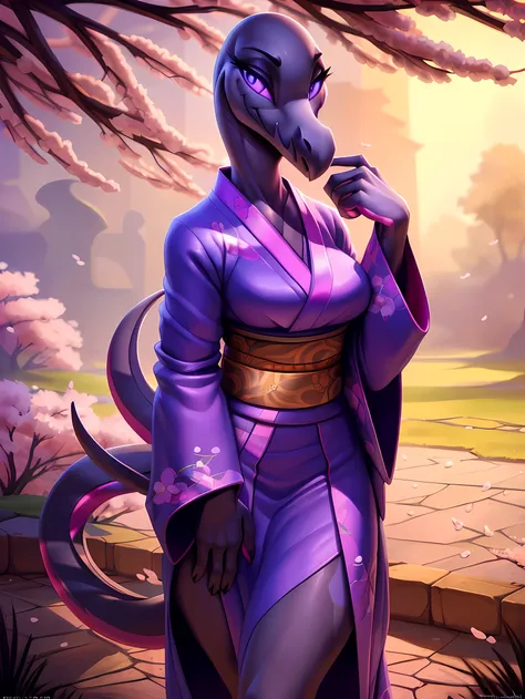 uploaded on e621, ((Salazzle)) by Pixelsketcher, by Bayard Wu, by Thomas Benjamin Kennington , by Einshelm, anthro, ((portrait)), BREAK, ((kimono:1.2)), wearing a kimono, long flowing kimono, flowers design on kimono, full body kimono)), (detailed Bonifask...