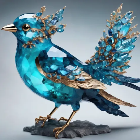 、a bird made of sky blue to turquoise gemstones.   there is no one、masterpiece, 8k, perfect quality , realistic,ultra-crisp deta...