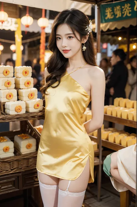 (((best quality))),(((ultra detailed))),(((masterpiece))),illustration,((1 beautiful girl,solo)),(shoulder-length straight bob:0.8),((slim,thin)),((small breasts,flat chest)),delicate face, twinkling eyes,(osmanthus flower dress:1.3),(slender legs:1.2),(st...