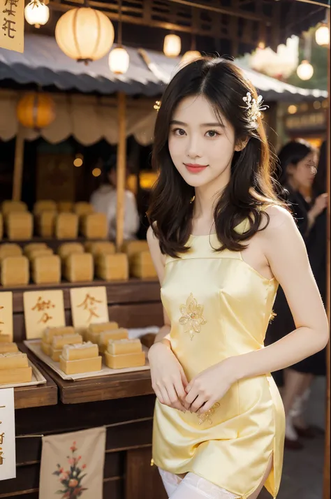 (((best quality))),(((ultra detailed))),(((masterpiece))),illustration,((1 beautiful girl,solo)),(shoulder-length straight bob:0.8),((slim,thin)),((small breasts,flat chest)),delicate face, twinkling eyes,(osmanthus flower dress:1.3),(slender legs:1.2),(st...