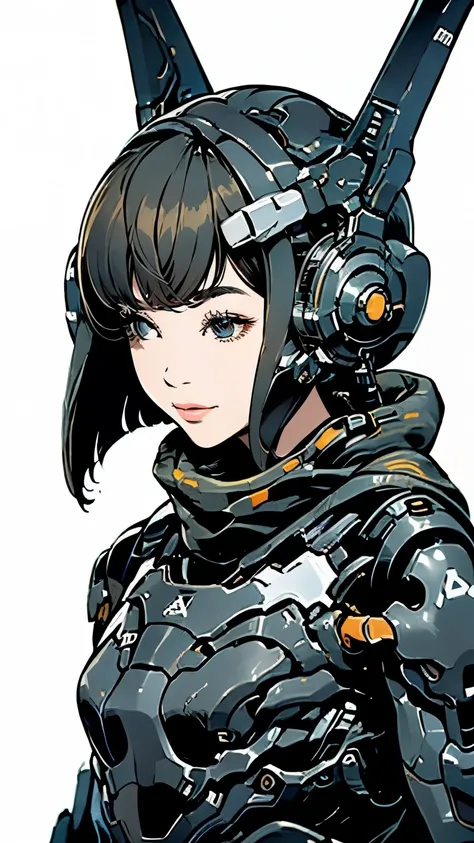 Android Ninja Suit、Upper Body、Close-up of face、solo、Beautiful woman、Black Hair、Bobcut、smile、Scarf、Carrying a sword、Moderate bust、scenery、The future will、flight、Mecha Ninja、Optical camouflage、Half helmet、masterpiece、Highest quality