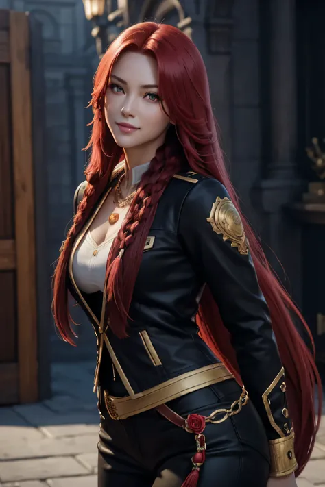 i want to be a powerful figure behind the scenes！,iris midgar,red hair,long hair,outside flip,with a single braid on one side on...