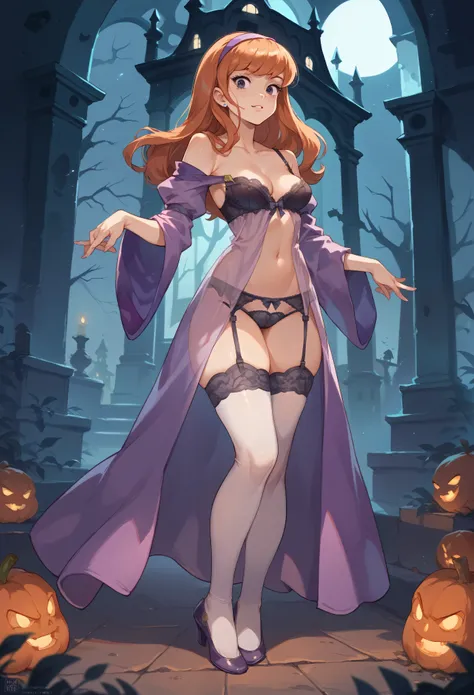 (Daphne Blake, lingerie), full body, in a spooky haunted house