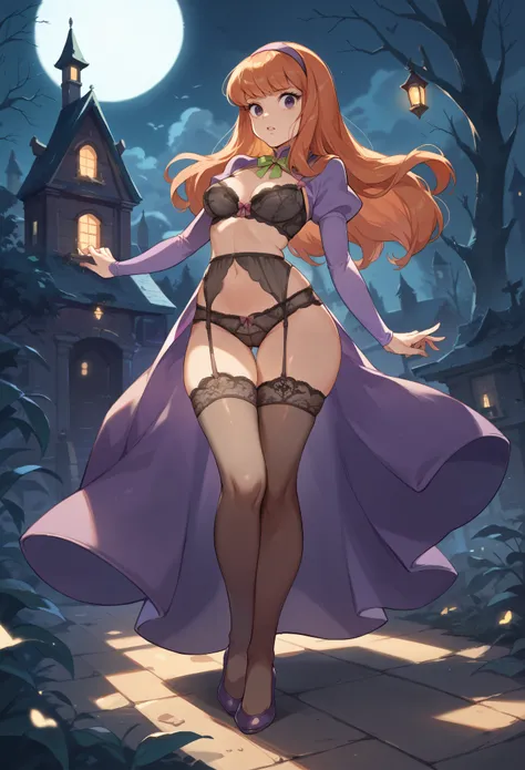 (Daphne Blake, lingerie), full body, in a spooky haunted house