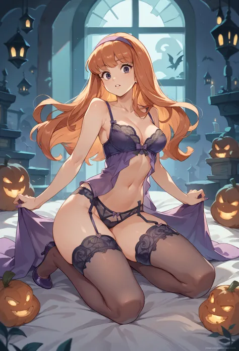 (Daphne Blake, lingerie), full body, in a spooky haunted house