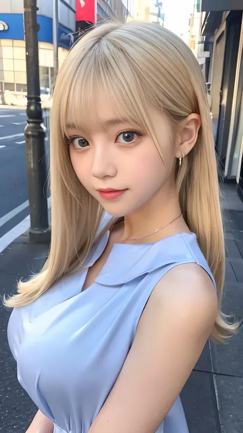 Portrait、School uniforms、Bright expression、ponytail、Younger, brighter, whiter skin、Gloss Face、Cheek gloss、Best Looks、Blonde reflection、Platinum blonde hair with dazzling golden highlights、shiny bright blonde hair,、Super long, silky straight hair、Shiny beau...