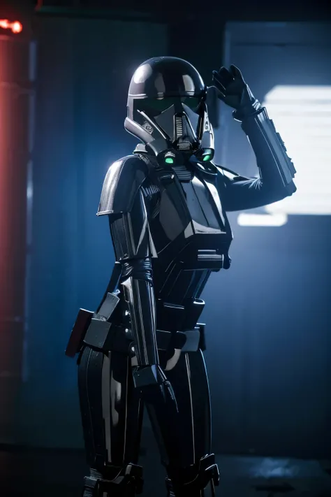 teen girl, star wars Deathtrooper, big thighs sexy teen, with helmet, doing sexy pose